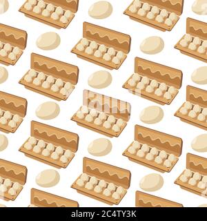 Chicken eggs packed for selling, market product seamless pattern Stock Vector