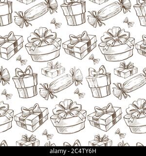 Presents and gifts decorated with ribbon bows seamless pattern Stock Vector
