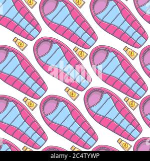 Sleeping bag and anti mosquito repellent seamless pattern Stock Vector