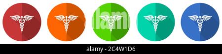 Emergency icon set, red, blue, green and orange flat design web buttons isolated on white background, vector illustration Stock Vector