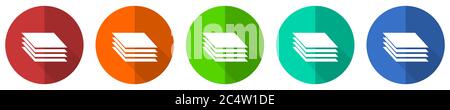 Layers icon set, red, blue, green and orange flat design web buttons isolated on white background, vector illustration Stock Vector