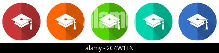 Education icon set, red, blue, green and orange flat design web buttons isolated on white background, vector illustration Stock Vector