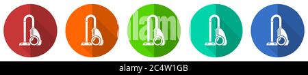 Vacuum cleaner icon set, red, blue, green and orange flat design web buttons isolated on white background, vector illustration Stock Vector
