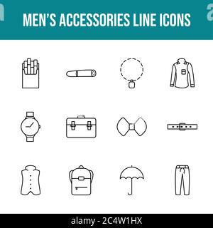 Unique men's accessories vector line icon set Stock Vector