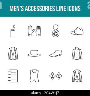 Unique men's accessories vector line icon set Stock Vector