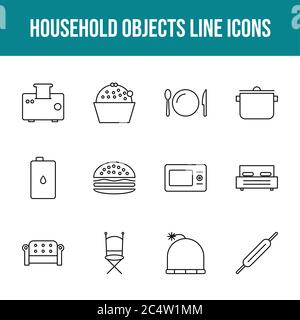 Unique household objects vector line icon set Stock Vector