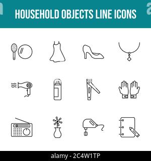 Unique household objects vector line icon set Stock Vector