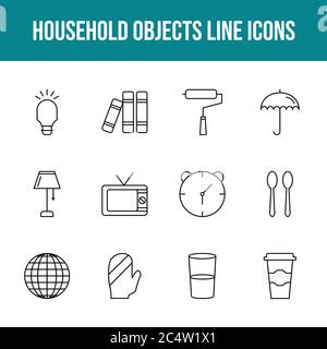 Unique household objects vector line icon set Stock Vector
