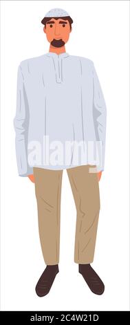 Muslim man wearing modest clothes, islam fashion for males Stock Vector