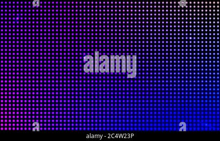 Led wall video screen with blue and purple dot lights on black background. Vector background with grid pattern of pixels for led display. Digital panel with mesh of diode lamps Stock Vector