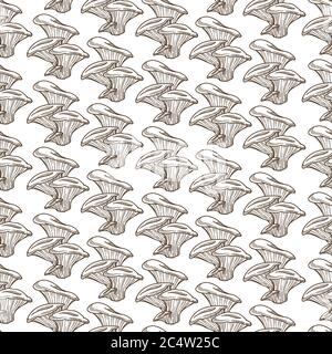 Cantharellus mushroom, chanterelle fungi harvesting monochrome seamless pattern Stock Vector