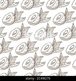 Exotic plant, fruit with flesh and seed seamless pattern Stock Vector