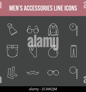 Unique men's accessories vector line icon set Stock Vector