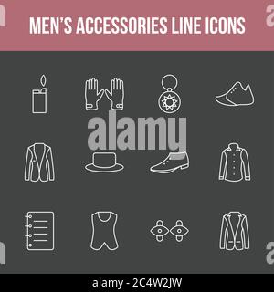 Unique men's accessories vector line icon set Stock Vector