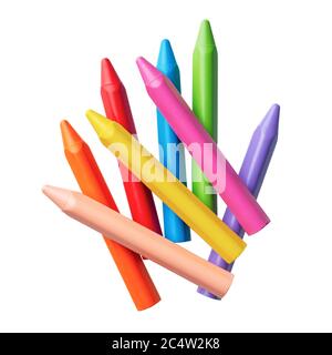 Assorted set of bright multicolor crayons, isolated on white background Stock Photo