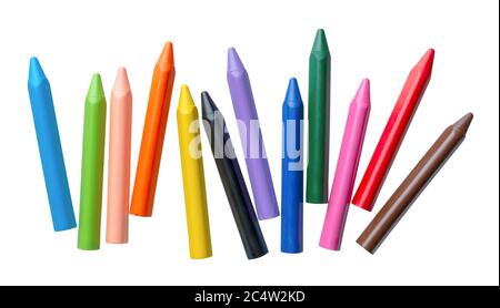 Assorted set of bright multicolor crayons, isolated on white background Stock Photo