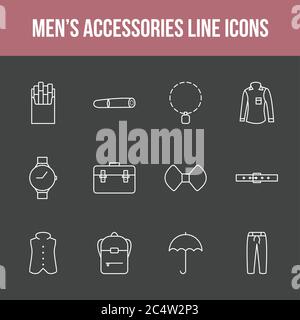 Unique men's accessories vector line icon set Stock Vector