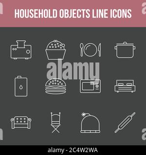 Unique household objects vector line icon set Stock Vector