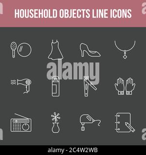 Unique household objects vector line icon set Stock Vector
