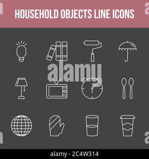 Unique household objects vector line icon set Stock Vector