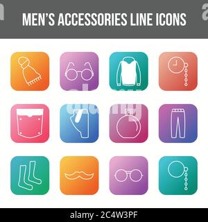 Unique men's accessories vector line icon set Stock Vector