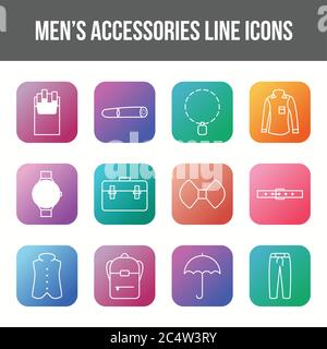 Unique men's accessories vector line icon set Stock Vector