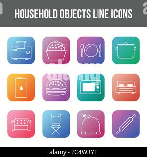 Unique household objects vector line icon set Stock Vector