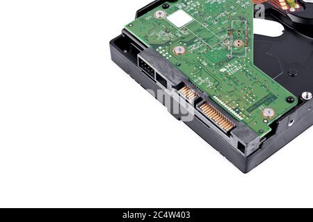 internal harddisk drive is the data storage for the digital data computer (close up) on white background  harddisk technology isolated Stock Photo