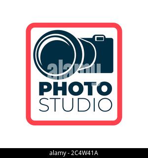 Photo studio logotype with camera and frame icon Stock Vector