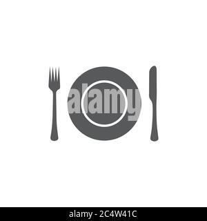 Plate,fork and knife icon on white background Stock Vector