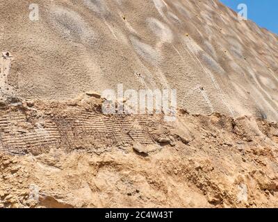 Strengthening of the quarry slopes with shotcrete. Stock Photo