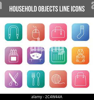Unique household objects vector line icon set Stock Vector