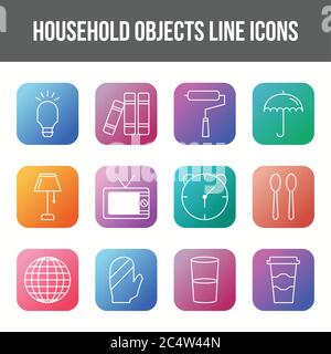 Unique household objects vector line icon set Stock Vector