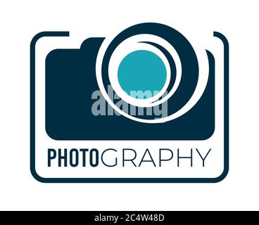 Photography service studio or company logotype with camera Stock Vector