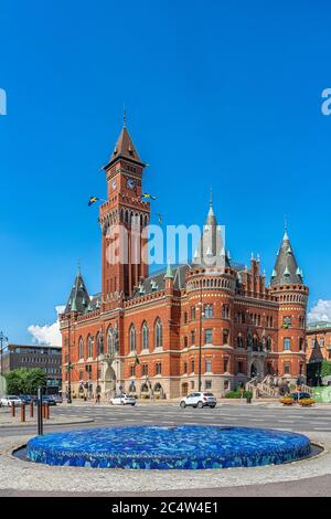 HELSINGBORG, SWEDEN - JUNE 27, 2020: The neogothic style town hall building in Helsingborg, Sweden. Stock Photo