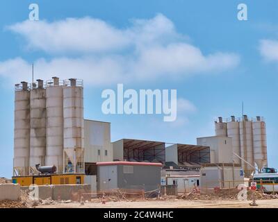 Concrete batching plant silos on the construction site. Stock Photo