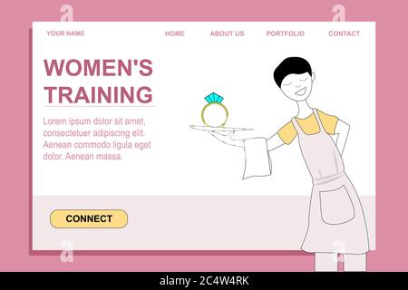 A man presents a wedding ring on a dish. Women's Psychological Training Vector Concept Stock Vector