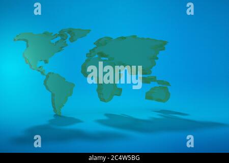 a three-dimensional map of the world in the blue background. 3d illustration. Stock Photo