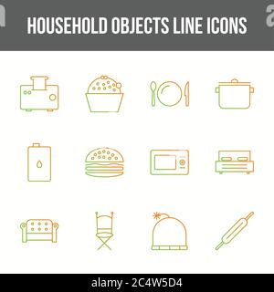 Unique household objects vector line icon set Stock Vector