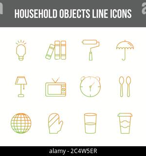 Unique household objects vector line icon set Stock Vector