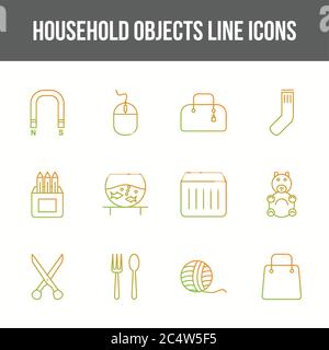 Unique household objects vector line icon set Stock Vector