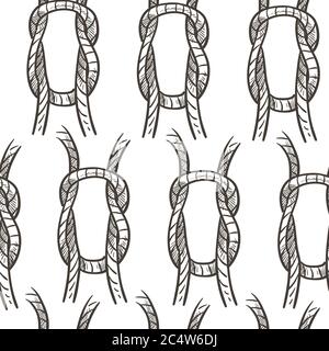 Rope knot loop or cordage, nautical theme seamless pattern Stock Vector