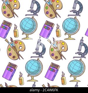 Studies supplies and appliances for lessons seamless pattern Stock Vector