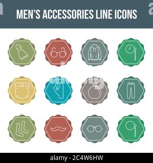 Unique men's accessories vector line icon set Stock Vector