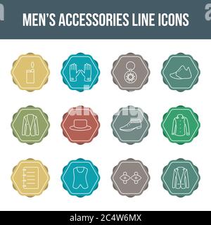 Unique men's accessories vector line icon set Stock Vector