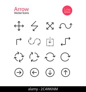 Arrow icon line set. Download, direction, expand, scale, refresh. Vector on isolated white background. Eps 10 Stock Vector
