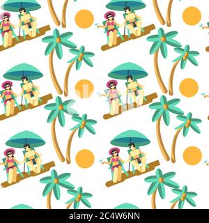 Man and woman on summer vacation by seaside seamless pattern Stock Vector