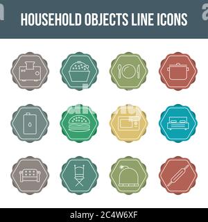 Unique household objects vector line icon set Stock Vector