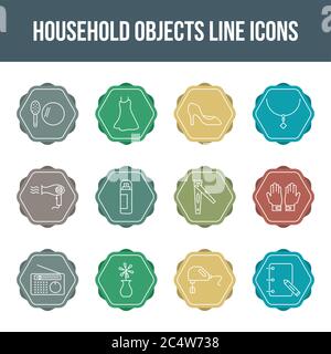 Unique household objects vector line icon set Stock Vector