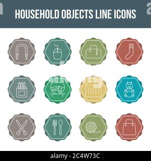 Unique household objects vector line icon set Stock Vector